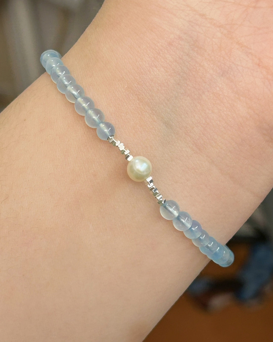 Moonlit Sea — Pearl, Aquamarine & Silver Bracelet