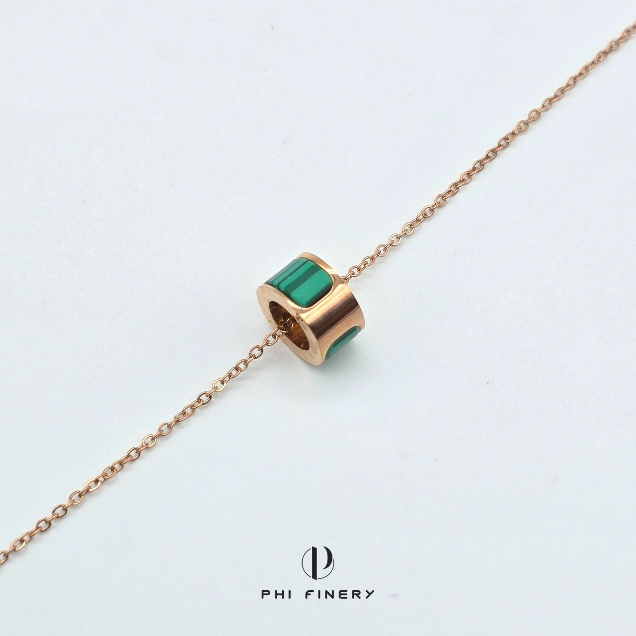 Rose Gold Malachite Barrel Slider Necklace
