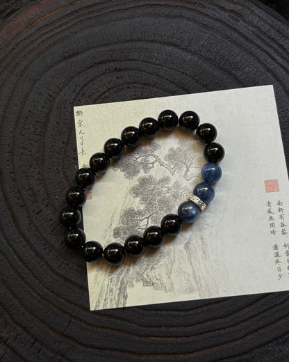 Blue Brook Bracelet – Obsidian, Kyanite & Sterling Silver