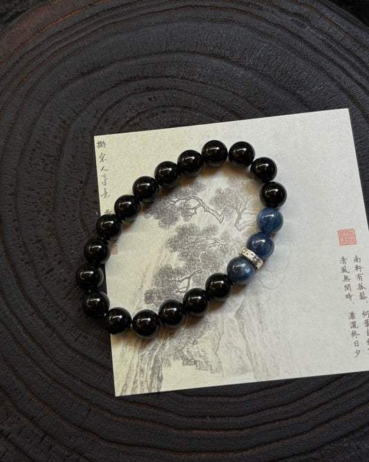 Blue Brook Bracelet – Obsidian, Kyanite & Sterling Silver