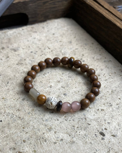 Rosewood, Crystal & Natural Stone Beaded Bracelet