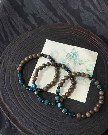 Blue Tiger Eye & Burmese Wood Bracelet | Unisex Stack