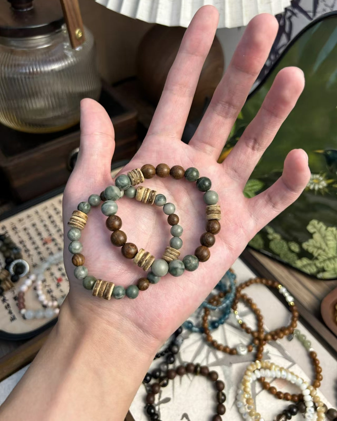 Forest Bracelet – Rosewood, Natural Stone & Coconut Shell