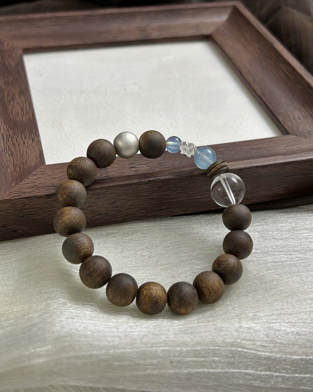 Hills Embrace the Snow — Agarwood, Aquamarine, Crystal & 925 Silver