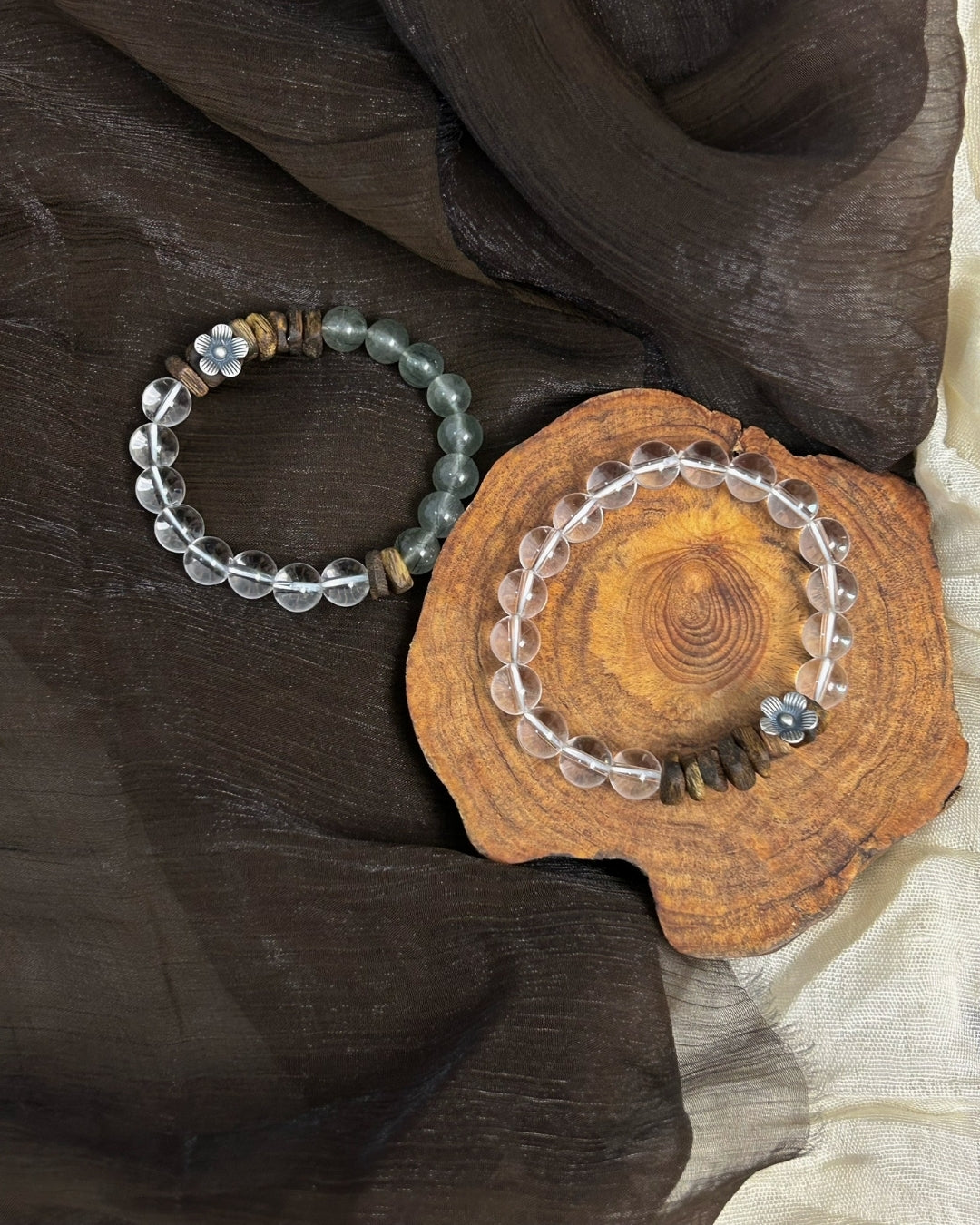 Zen Garden Crystal Strand — Rock Crystal, Agarwood & 925 Silver