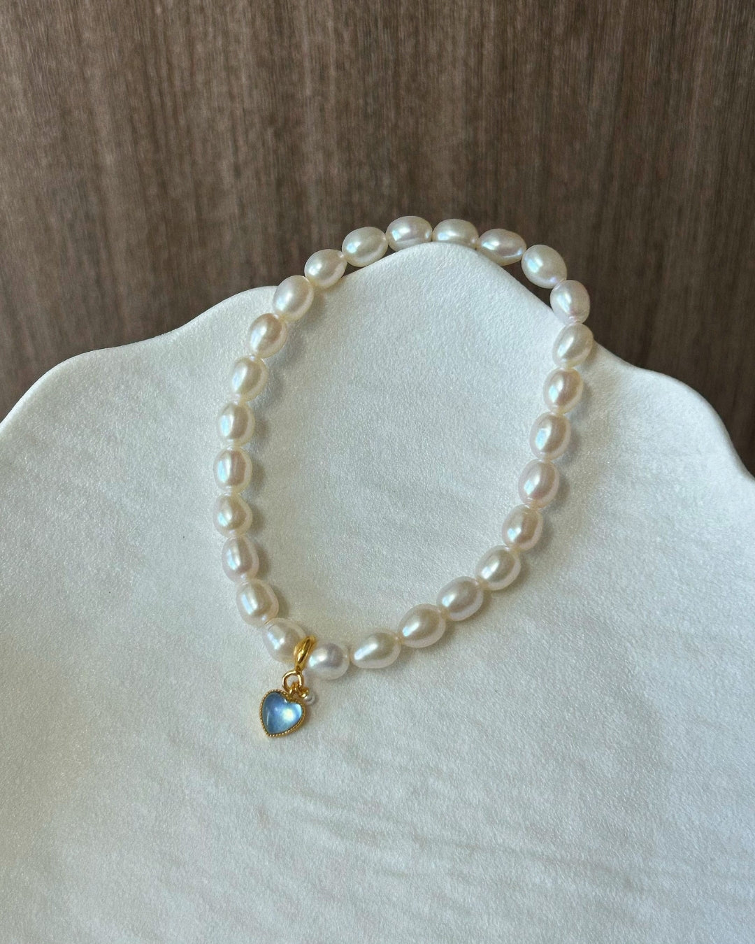 Aura Heart Pearl Bracelet — Freshwater Pearl, Aquamarine & 925 Silver