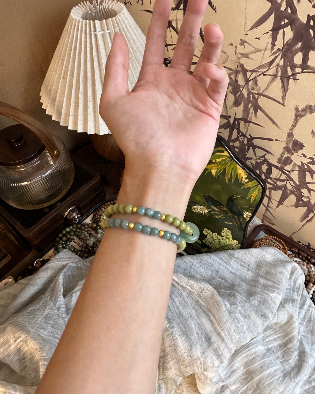 Misty Rain Descends upon the South of the Yangtze Bracelet – Jadeite & Alashan