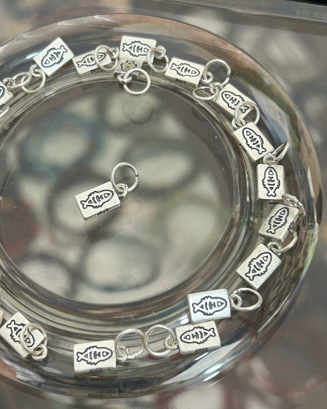 Double‑Ring Dark Wood, Blue‑Water Jadeite & Sterling Silver Bracelet