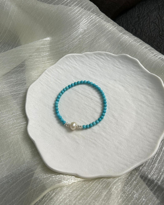 Blue Bridge Spring Snow — Turquoise, Freshwater Pearl & Sterling Silver Bracelet