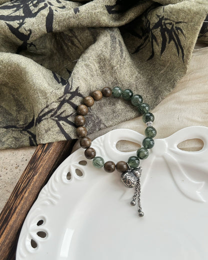 Carefree Darkwood & Green Crystal Bracelet – Sterling Silver