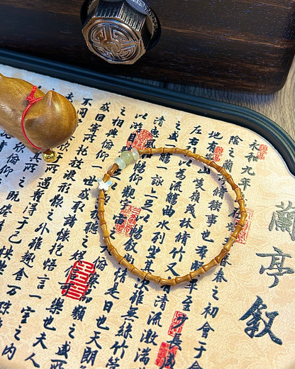 Butterfly Loves Flower Bracelet – Olive Bamboo Knots, Hetian Jade & Sterling Silver