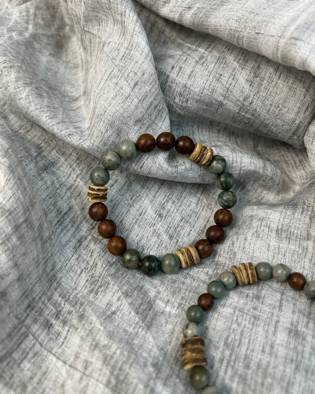 Forest Bracelet – Rosewood, Natural Stone & Coconut Shell