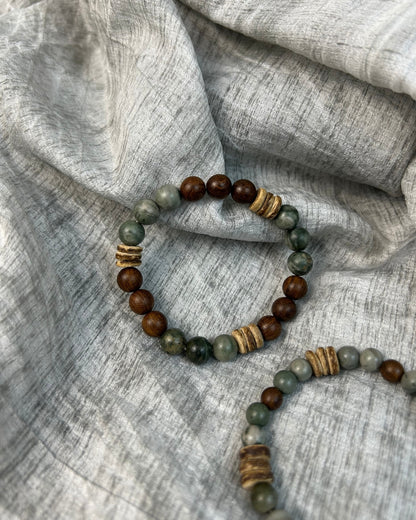 Forest Bracelet – Rosewood, Natural Stone & Coconut Shell