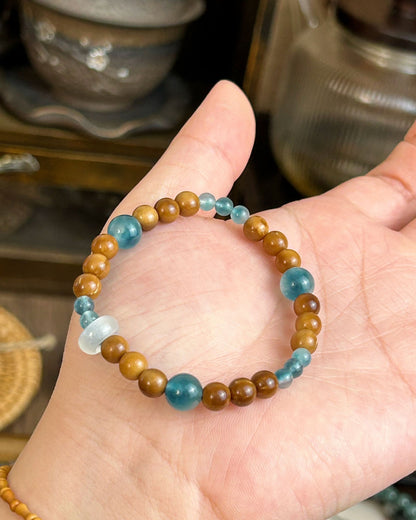 Kuka Wood & Blue Stone Beaded Bracelet | Minimal Unisex Stack