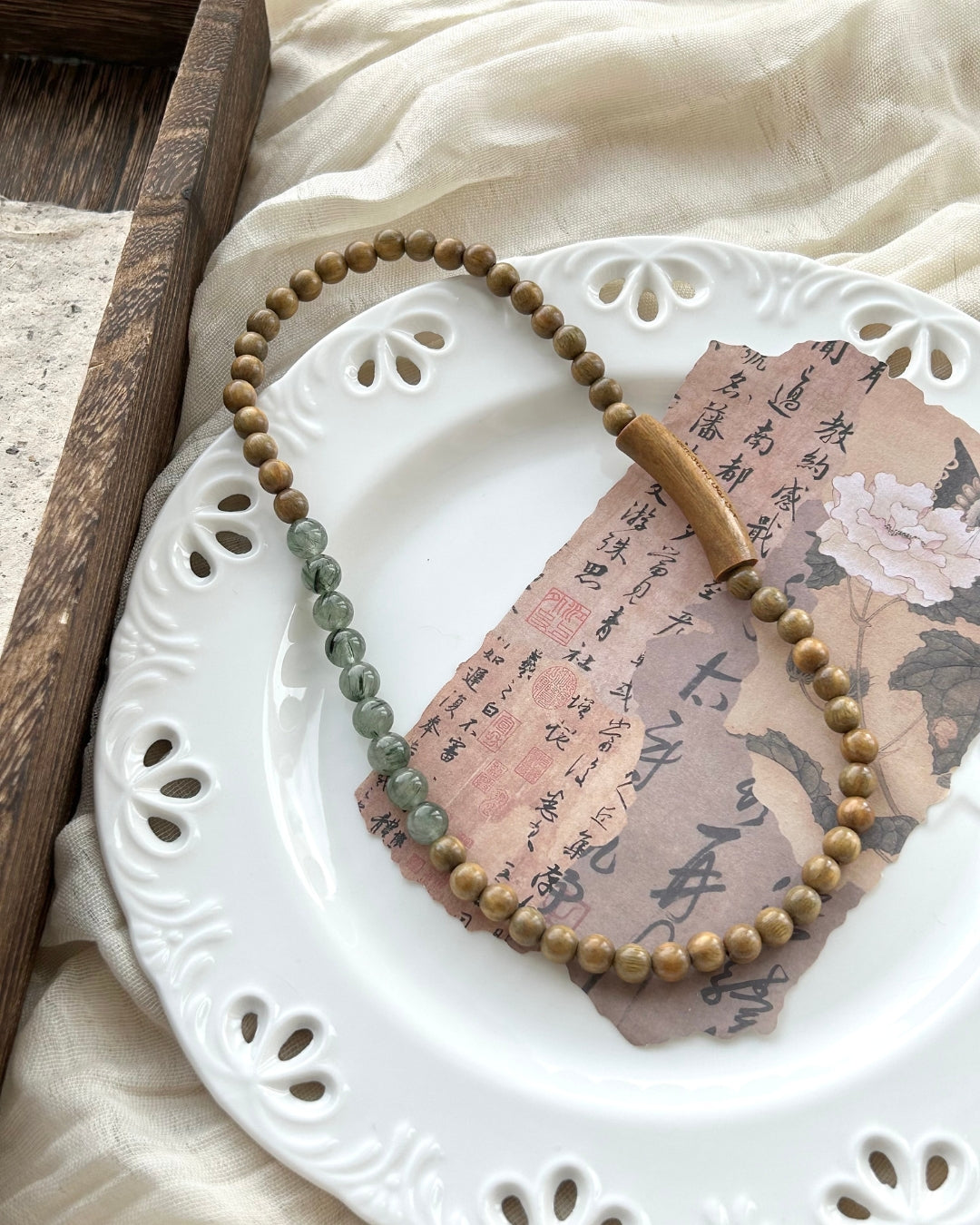 Green Sandalwood × Hotan Jade/Crystal Double Bracelet | Unisex Stack