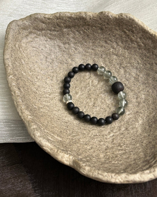 Serendipitous Harmony — Green Rutilated Quartz & Agarwood Bracelet