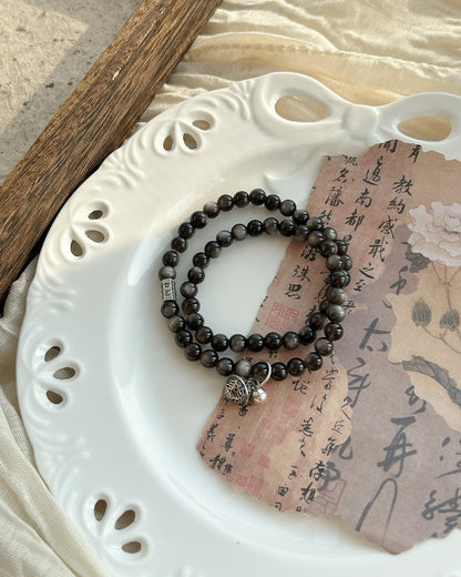Moonlit Shadow Bracelet – Obsidian & Sterling Silver