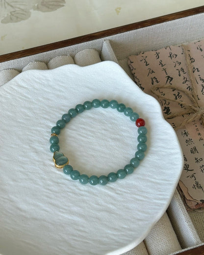 The Prosperity Hulu Bracelet — Blue Water Jadeite, South Red Agate & 925 Silver