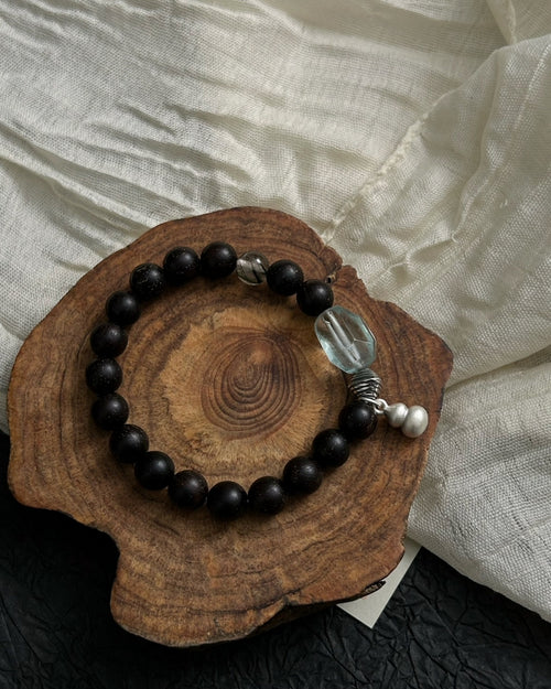 Mountain and River Cloud Shadows — Rosewood, Green Crystal & Silver Bracelet