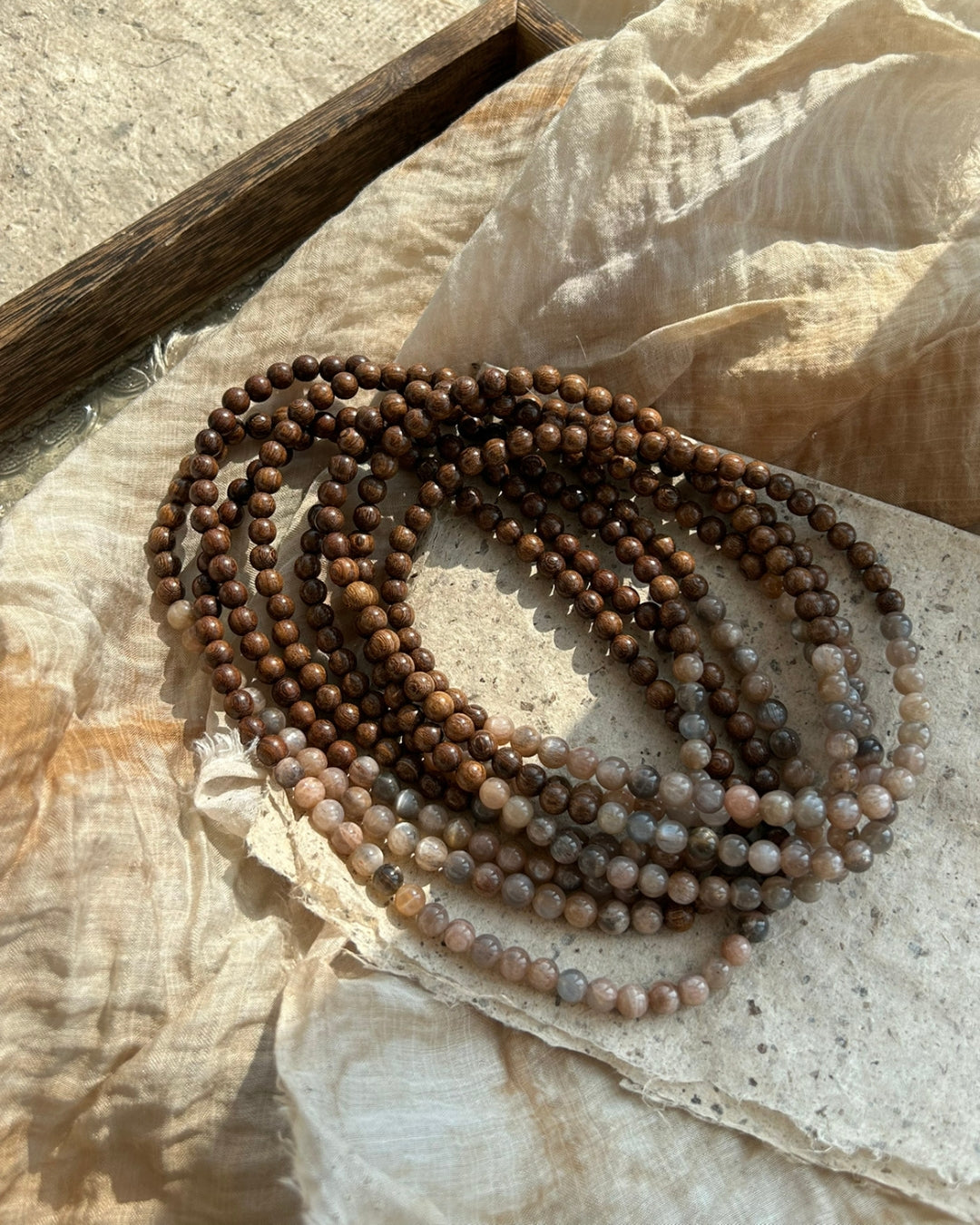 Double‑Ring Golden Thread Rosewood & Sunstone Bracelet | Unisex Stack