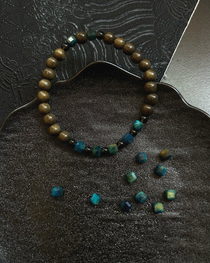 Blue Tiger Eye & Burmese Wood Bracelet | Unisex Stack