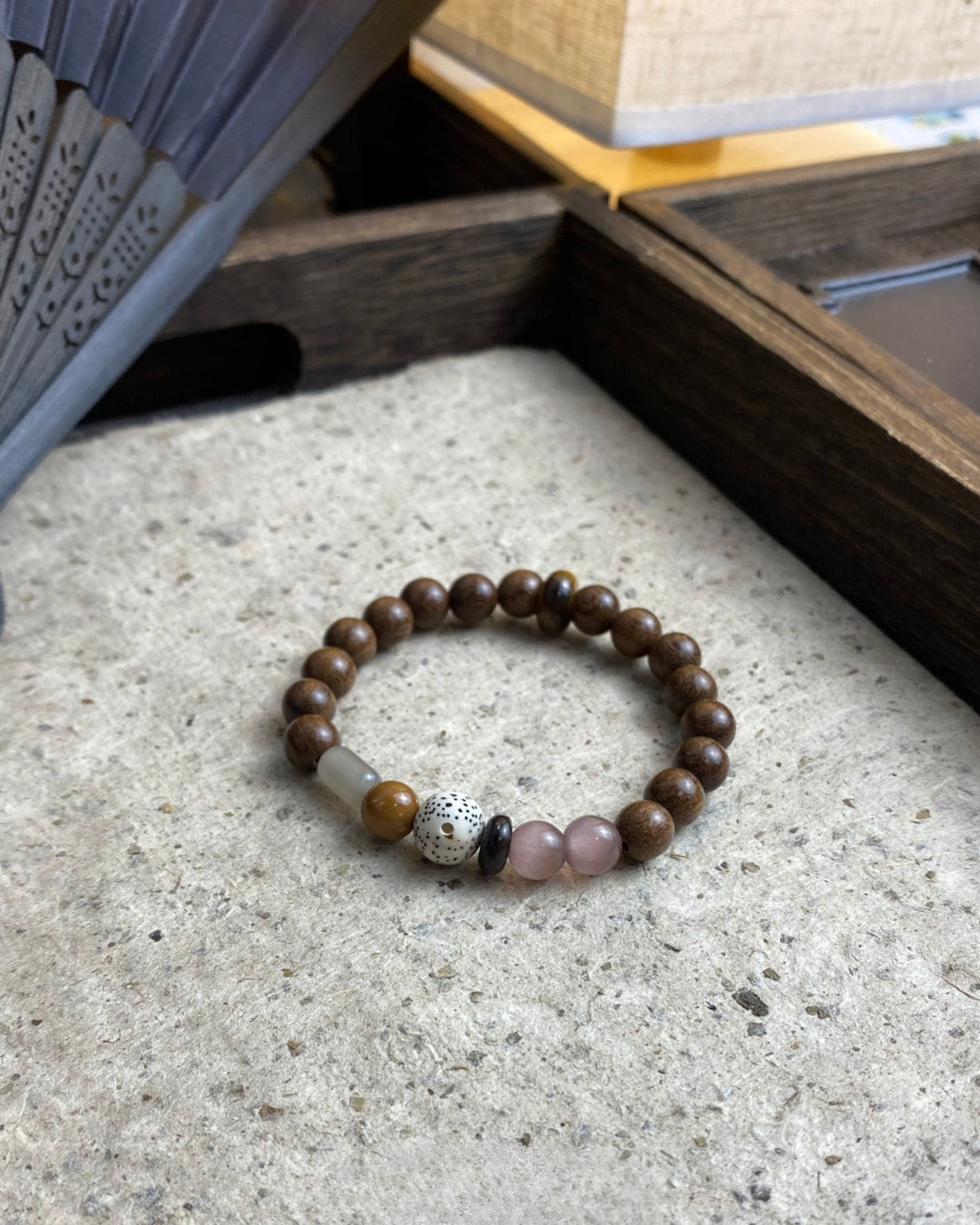 Rosewood, Crystal & Natural Stone Beaded Bracelet