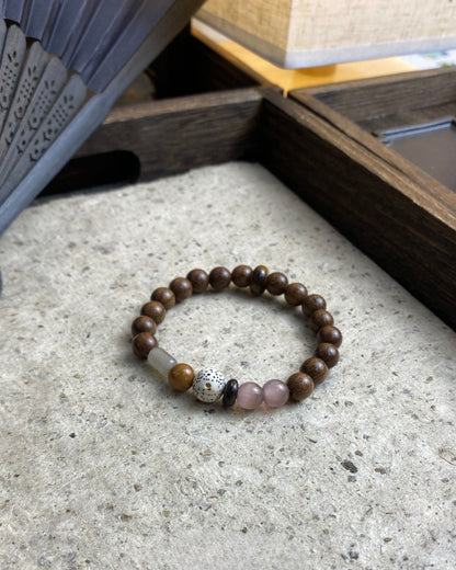 Rosewood, Crystal & Natural Stone Beaded Bracelet