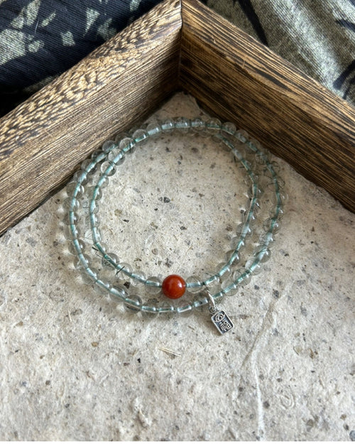 Mountain Retreat Bracelet — Green Hair Crystal, South Red & Sterling Silver