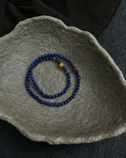 The Midnight Mantra Wrap — Lapis Lazuli, Beeswax Amber, South Red Agate & 925 Silver