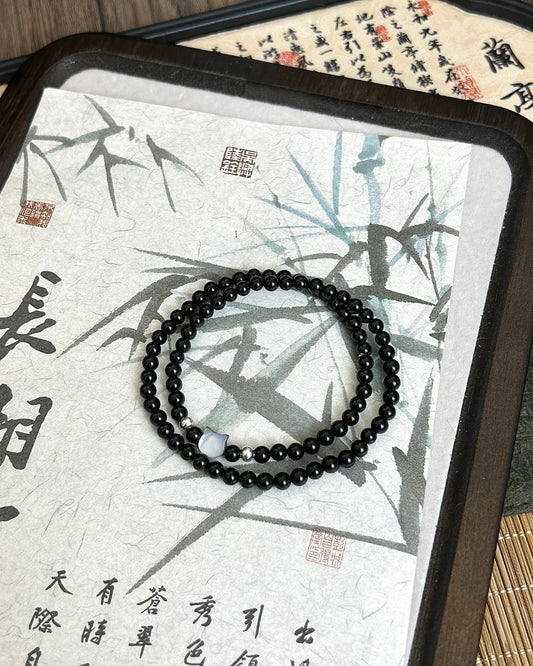 Little Black Cat Obsidian Bracelet with Sterling Silver