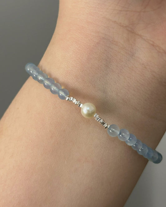 Moonlit Sea — Pearl, Aquamarine & Silver Bracelet
