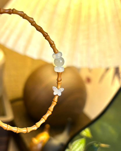 Butterfly Loves Flower Bracelet – Olive Bamboo Knots, Hetian Jade & Sterling Silver