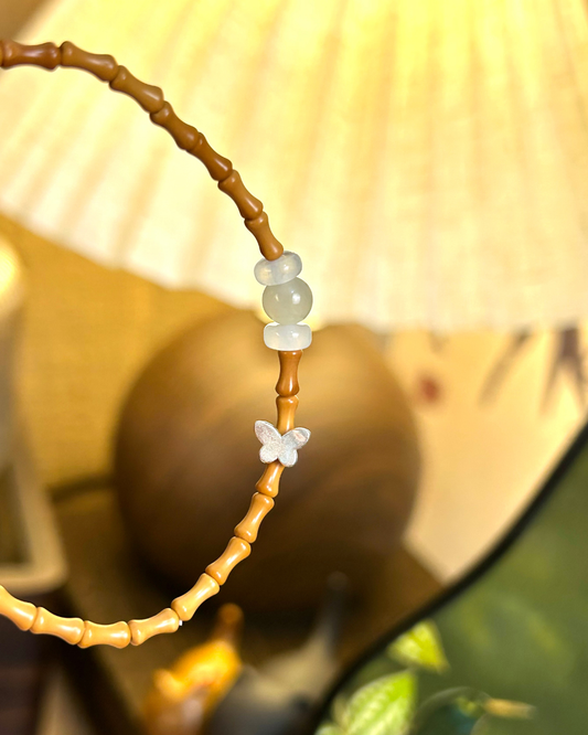Butterfly Loves Flower Bracelet – Olive Bamboo Knots, Hetian Jade & Sterling Silver