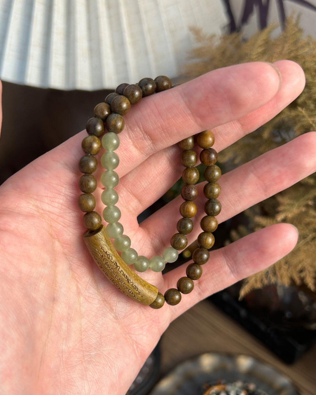 Green Sandalwood × Hotan Jade/Crystal Double Bracelet | Unisex Stack
