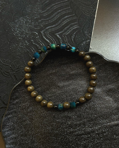 Blue Tiger Eye & Burmese Wood Bracelet | Unisex Stack