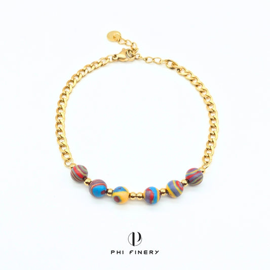 Boho Macaron Marbled Bead Bracelet — Sunset Sorbet
