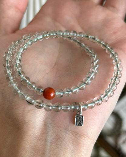 Mountain Retreat Bracelet — Green Hair Crystal, South Red & Sterling Silver