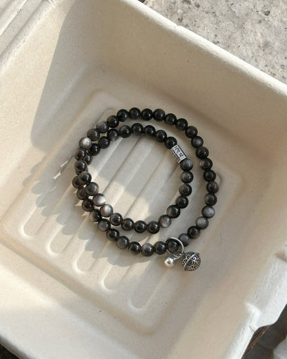 Moonlit Shadow Bracelet – Obsidian & Sterling Silver