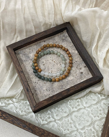 Double‑Ring Green Sandalwood & Natural Stone Bracelet | Unisex Stack