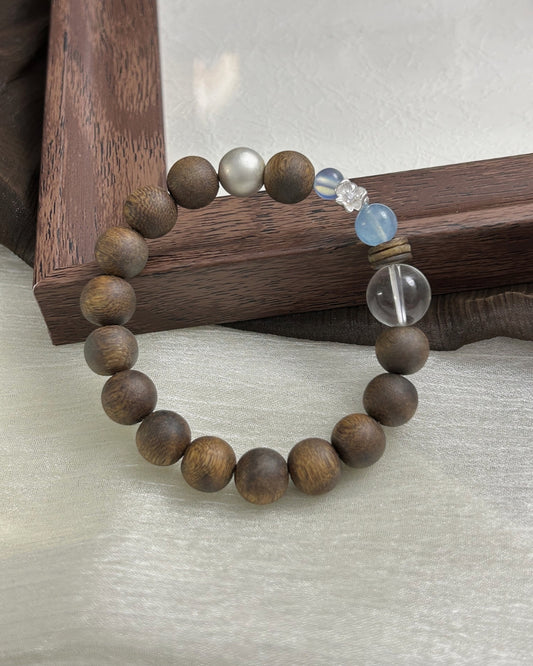 Hills Embrace the Snow — Agarwood, Aquamarine, Crystal & 925 Silver