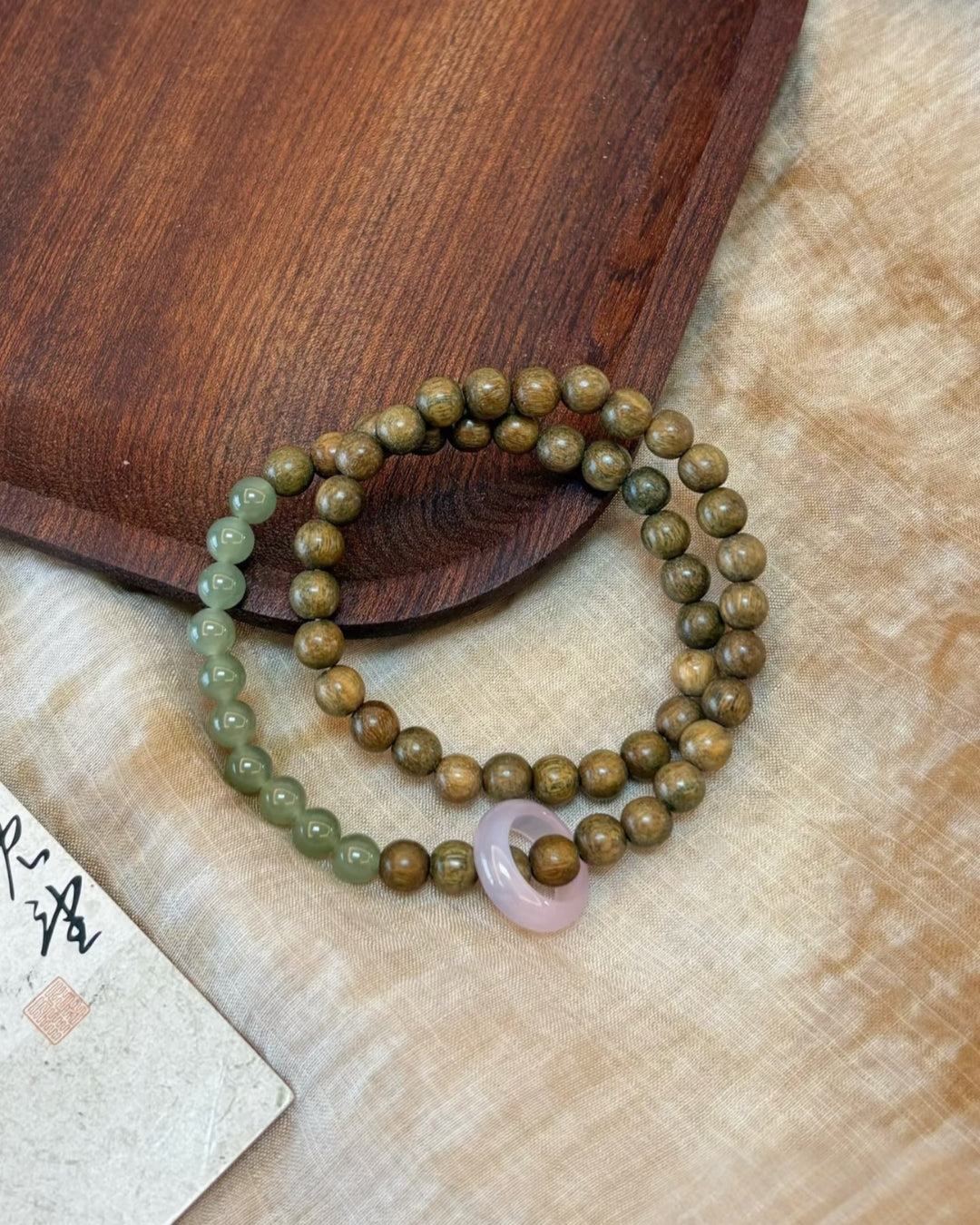 Green Sandalwood × Hotan Jade Bracelet | Calm Wood & Jade Stack