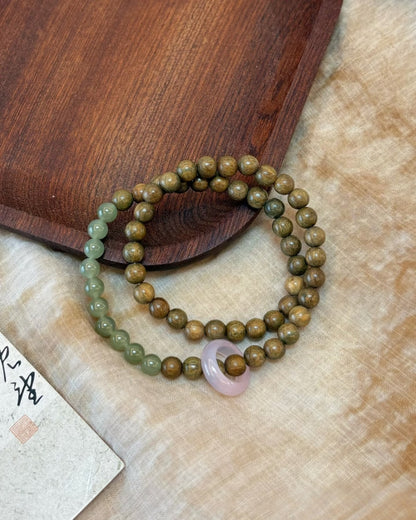 Green Sandalwood × Hotan Jade Bracelet | Calm Wood & Jade Stack