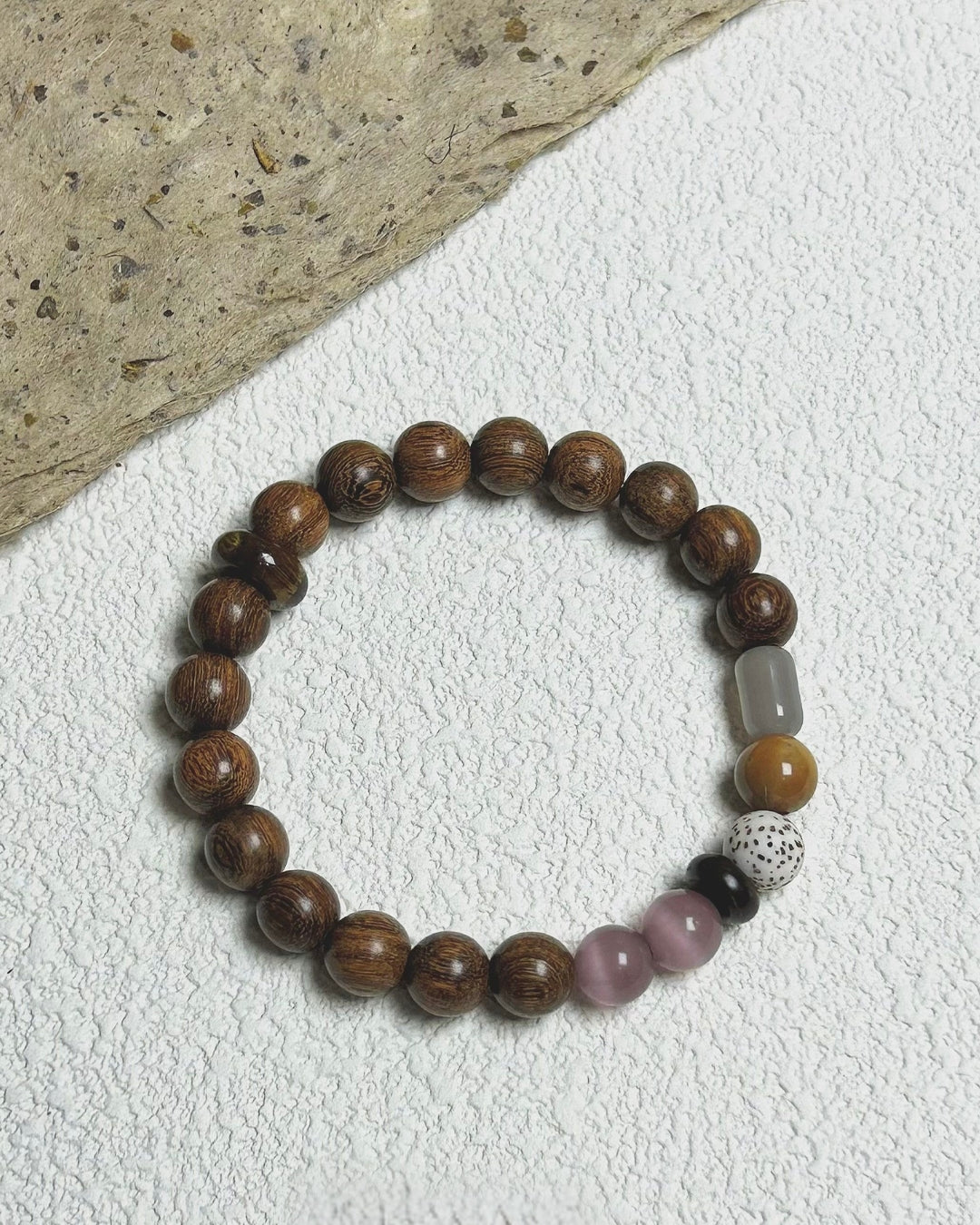 Rosewood, Crystal & Natural Stone Beaded Bracelet