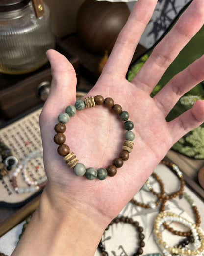 Forest Bracelet – Rosewood, Natural Stone & Coconut Shell