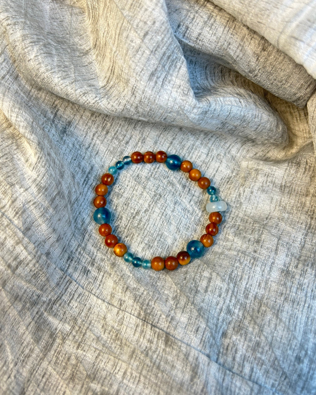 Kuka Wood & Blue Stone Beaded Bracelet | Minimal Unisex Stack