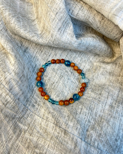 Kuka Wood & Blue Stone Beaded Bracelet | Minimal Unisex Stack