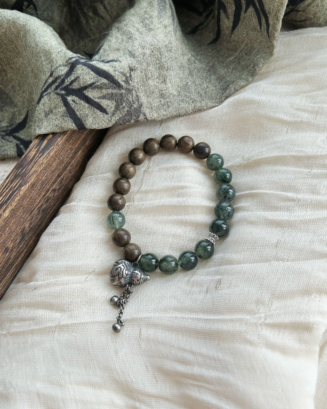 Carefree Darkwood & Green Crystal Bracelet – Sterling Silver