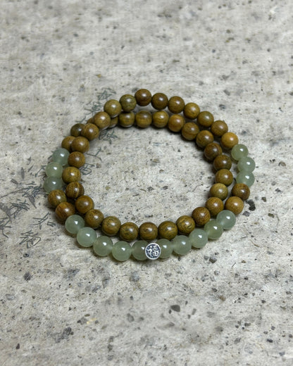 Hetian Jade & Green Sandalwood Bracelet with Sterling Silver