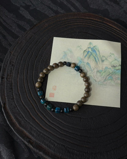 Blue Tiger Eye & Burmese Wood Bracelet | Unisex Stack