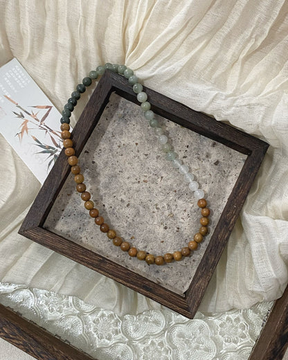 Double‑Ring Green Sandalwood & Natural Stone Bracelet | Unisex Stack